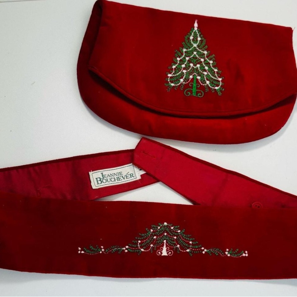 Vintage Jeannie Bouchever Red Embroidered Red Velour Clutch & Belt Set